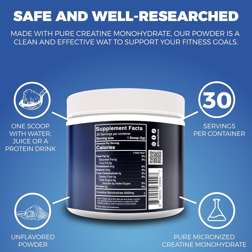 FIOR Pure Creatine Monohydrate Powder - Micronized Creatine for Men & Women, Pure Non-GMO, Vegan & Gluten Free Creatine Powder, 5 Grams per Serving, 30 Servings 5