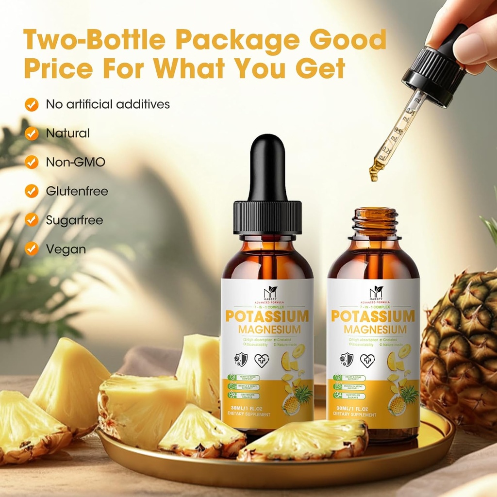2 Pack Potassium Magnesium Calcium Supplement Liquid Drops -Magnesium Glycinate & Potassium with Vitamin D3, Zinc for Leg Cramps, Bone, Energy, Immune Support, Pineapple Flavor, 4 Fl oz 4