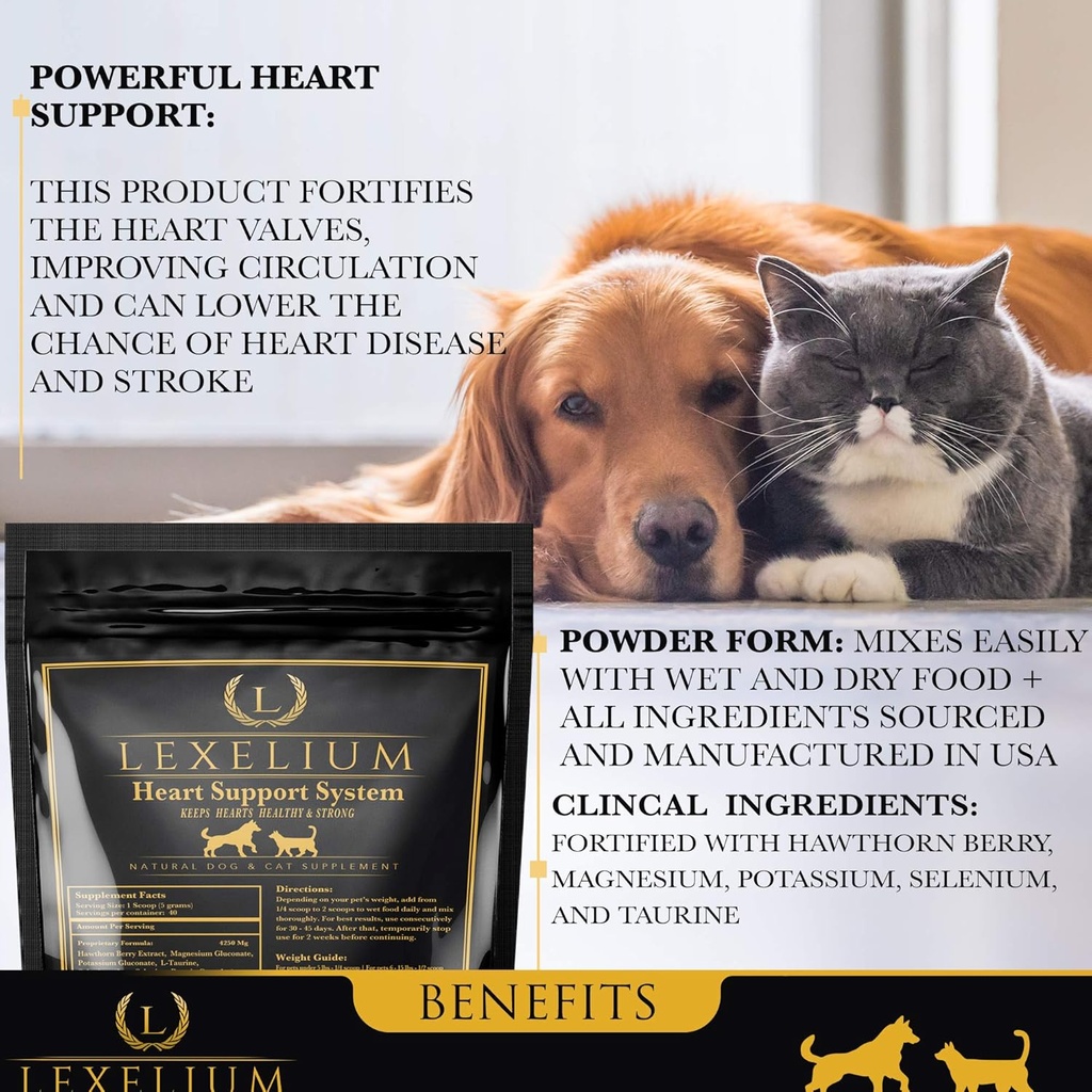 Heart Supplement for Dogs and Cats - Provides Cardiovascular & Circulatory Support & Keeps Hearts Healthy with Taurine – Optimizes Heart Function & Circulation - Easy to Mix Powder - 200g 3