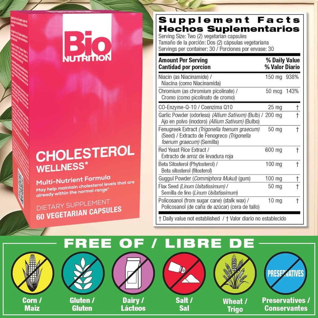 Bio Nutrition Chlolesterol Wellness 60 Vegetarian Capsules | Natural Formula | High in Nutrients 3