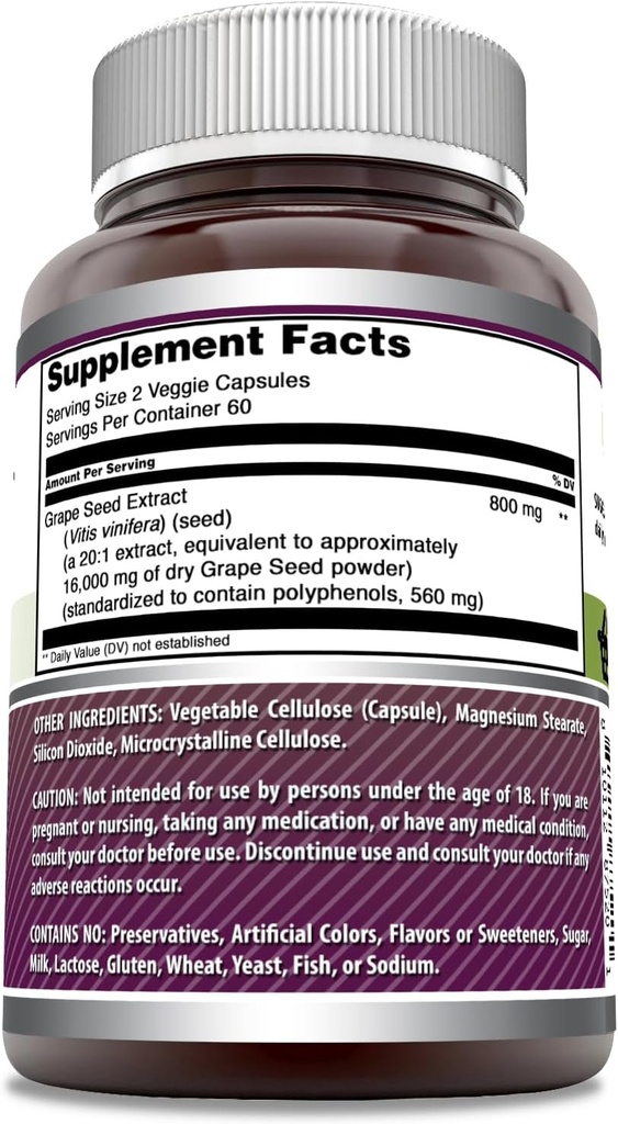 Amazing Formulas Grape Seed 800 Mg Extract (20:1) | 16000 Mg Equivalent | Veggie Capsules | Non-GMO | Gluten-Free | Made in USA (240 Count) 3