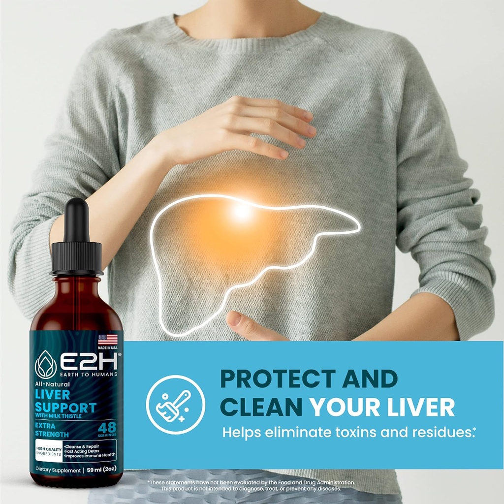 E2H: Liver Support Supplement and Liquid Turmeric Curcumin | Vegan, Non-GMO - 2 Fl Oz Each (4 Fl Oz Total) - Bundle 3