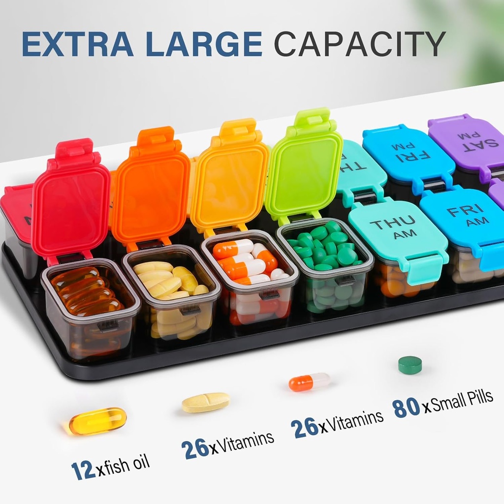 Extra Large Weekly Pill Organizer - 7 Day AM/PM Pill Box, Twice a Day XL Pill Container for Vitamins and Supplements, Airtight & Detachable Design, Ideal for Daily Medication Management 3