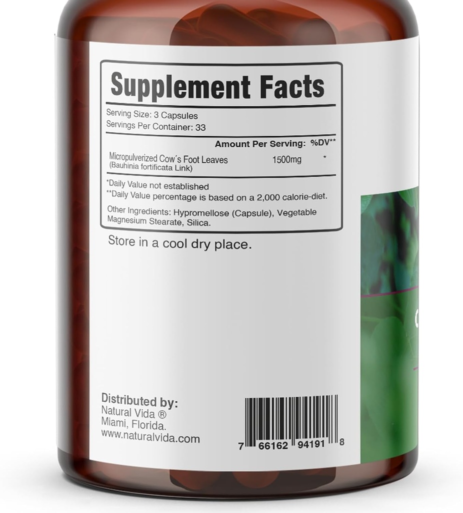 Pata de Vaca - Cow's Foot Leaves - 100 Veggie Capsules - 1,500mg Herbal Supplement Cows Foot 3