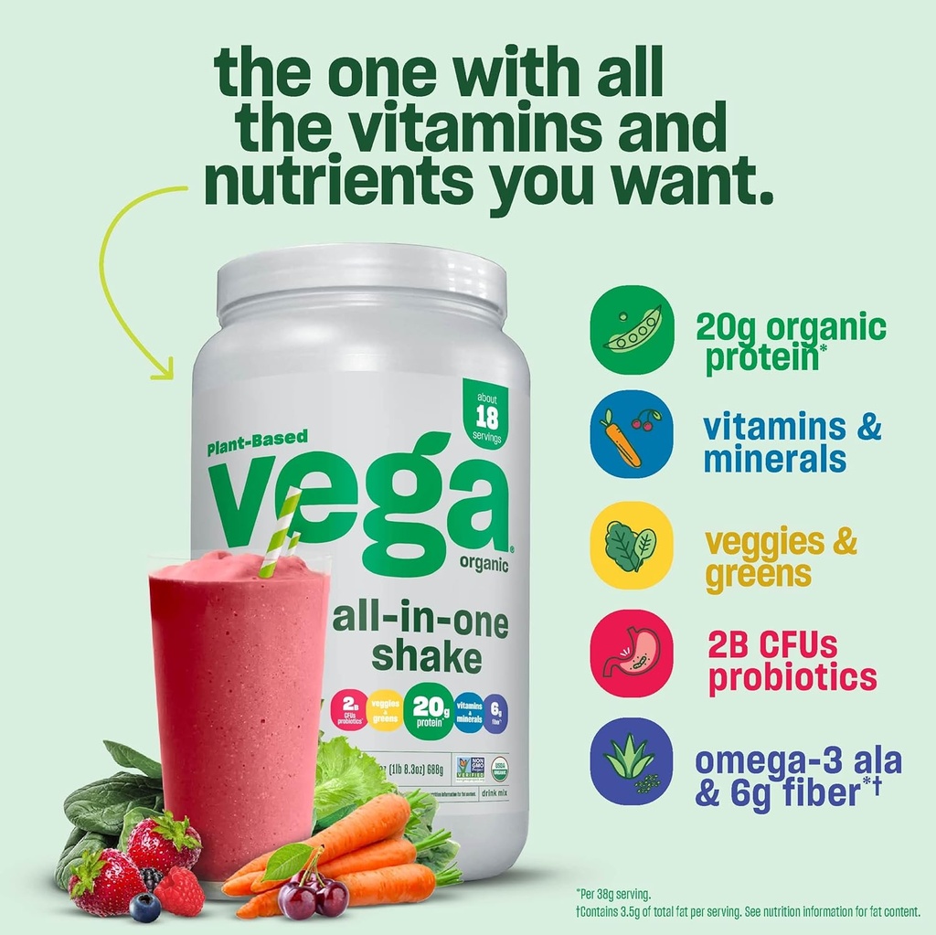 Vega Organic All-in-One Vegan Protein Powder, Chocolate Mint - Superfood Ingredients, Vitamins for Immunity Support, Keto Friendly, Pea Protein for Women & Men, 1.6 lbs (Packaging May Vary) 5