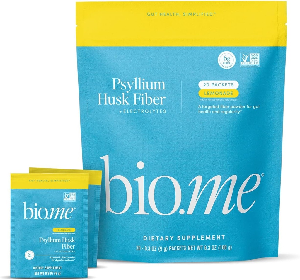Psyllium Husk Fiber Lemonade 20 Count Travel Packs (6g Per Packet) - Psyllium Husk Powder for Digestive Health & Bloating Relief, Gluten Free, Sugar Free Prebiotic Fiber Powder, Non-GMO Supplement 2