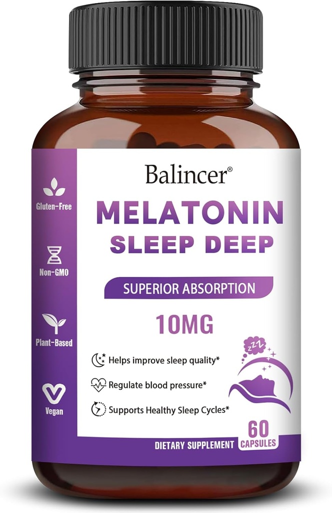 Melatonin 10 mg + L Theanine 5 mg & Magnesium 5 mg, Restful Sleep Support for Adults, Non-Habit Forming Sleep Aid Supplement for Calm and Relaxation, Vegan, Non-GMO, 60 Capsules 2