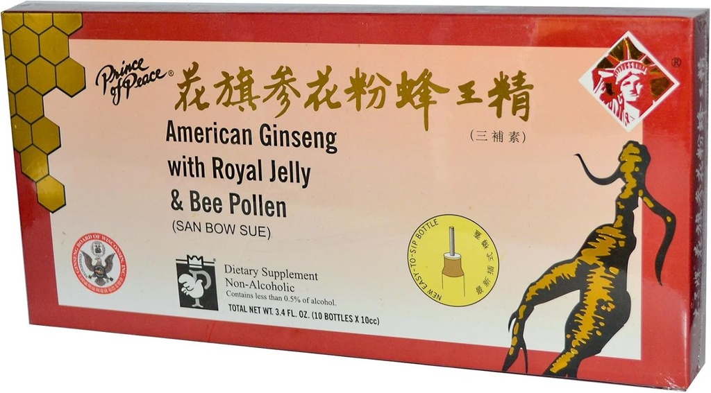 Prince of Peace American Ginseng With Royal Jelly and Bee Pollen 100cc Count (10x 10cc) 2