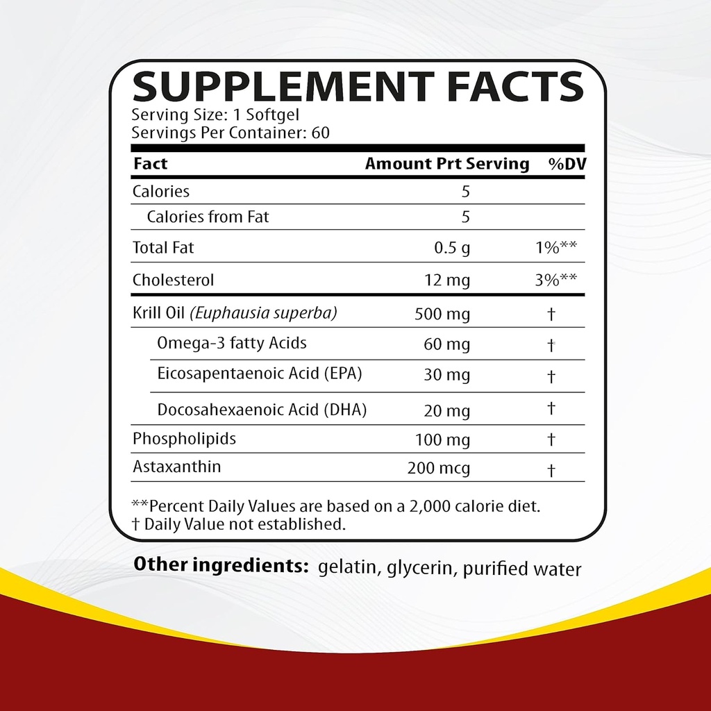 Omega 3 Krill Oil with Astaxanthin–500 mg Antarctic Krill Oil, Easy Absorb EPA & DHA for Heart Health – Non-GMO, Allergen-Free, GMP-Certified – 60 Softgels 4