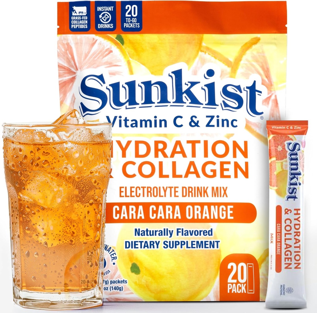 The Frozen Bean Sunkist Collagen Drink Mix - Hydration Cara-Cara Orange Electrolyte Drink for Women with Vitamin C, Zinc, Collagen Peptides, Naturally Flavored - 20 Packs 2