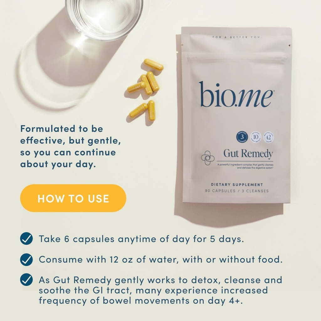 Biome Gut Remedy Capsules with Berberine (5 Day Cleanse, 3 Month Supply, 90 Capsules), Gut Cleanse with Magnesium Citrate, Immunolin, L-Glutamine - Reset Digestive System, Rebalance Microbiome 6