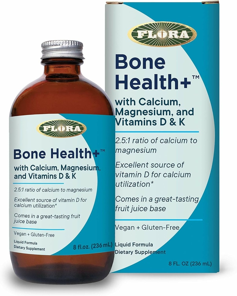 Flora Bone Health+ - Calcium & Magnesium Supplement - Offers Bone Support - Contains Vitamin D3 & Vitamin K2 - Vegan & Gluten-Free - Delicious Fruit Juice Base - 8 fl. oz. 2