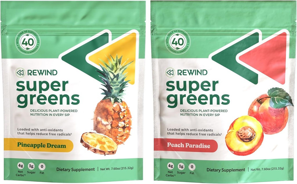 Rewind Super Greens Powder - Supports Energy, Immunity, and Gut Health - Over 40 Superfoods - Delicious Powdered Greens - Pineapple and Peach 2