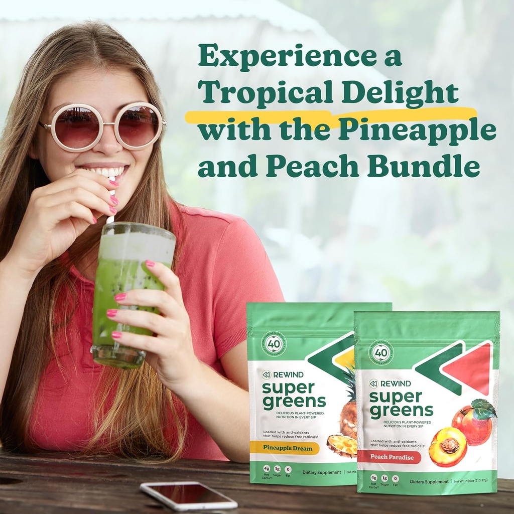 Rewind Super Greens Powder - Supports Energy, Immunity, and Gut Health - Over 40 Superfoods - Delicious Powdered Greens - Pineapple and Peach 5