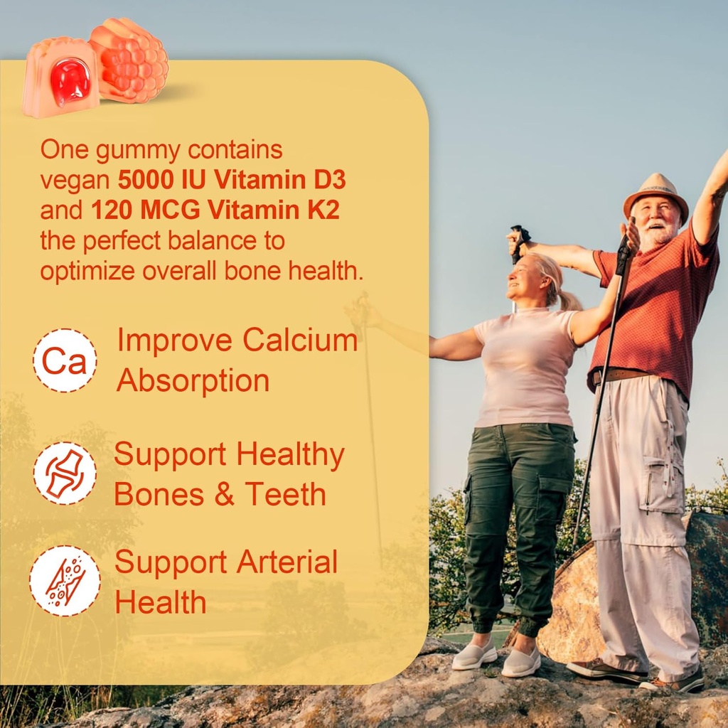 NEVISS Vitamin D3 5000IU + K2 (MK-7) 120mcg Filled Gummies + Vegan Omega 3 Gummies 1000mg 4