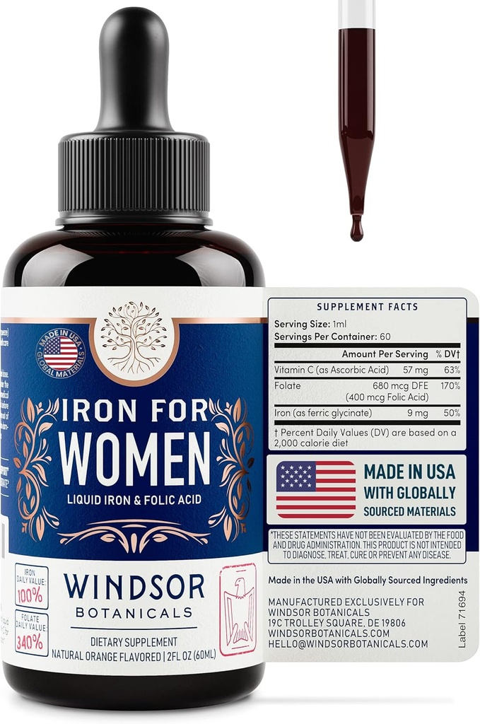 Womens Iron with Folic Acid Tablets and Liquid Drops - Enhanced Anemia and Pregnancy Support Bundle 3
