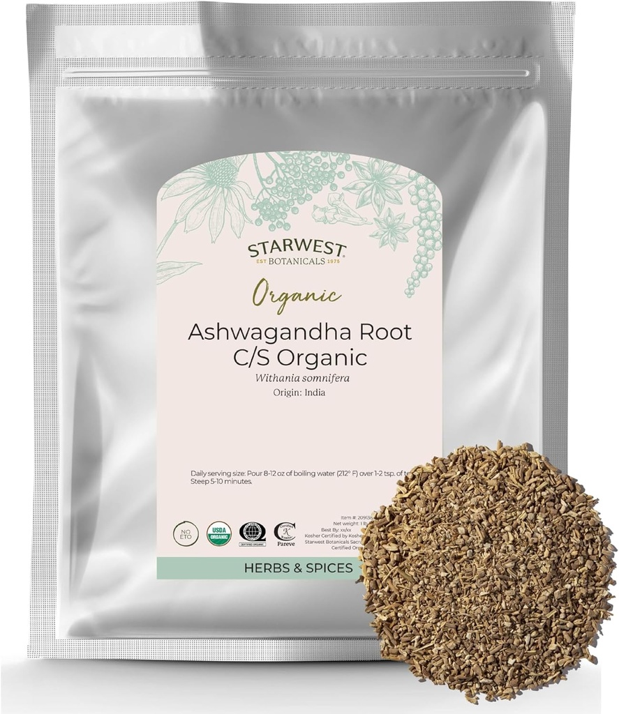 Starwest Botanicals Organic Ashwagandha Root for Women & Men - Dried Herb for Tea, Capsules, & Natural Herbal Blends, Cut & Sifted, Certified Kosher, Non-GMO - Bulk 1 lb Bag 2