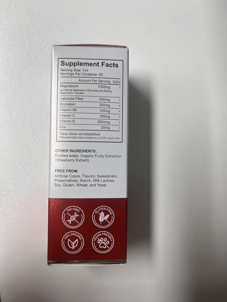 Magnesium Glycinate Liquid Drop, 1000MG Magnesium Glycinate, Riched in Vitamin B6, C, D, Zinc for Supporting Night, Energy, Muscle -Strawberry Flavor, 2 Fl Oz/60 ML 6