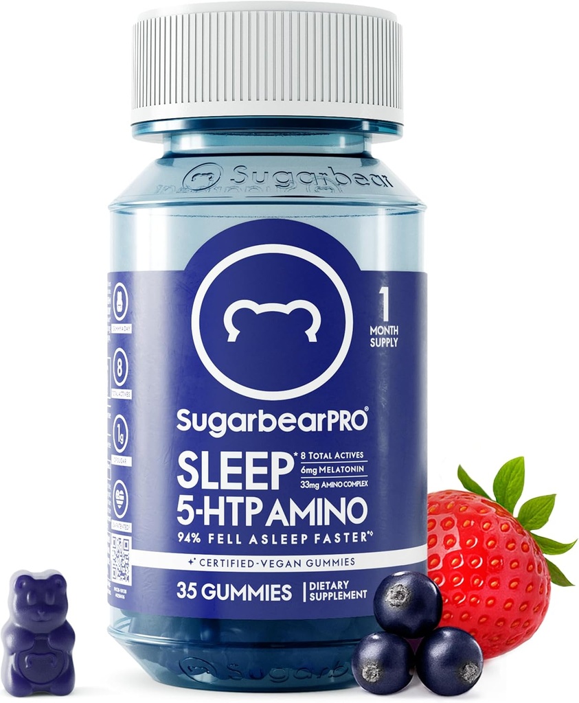 SugarBearPro Sleep Gummy 1 Month Supply, Extra Strength Melatonin 6mg, for Men & Women, Vegan Vitamin B6, L-Theanine, 5 HTP, Valerian, Sleep Aid for Adults & Teens, Certified Kosher 2