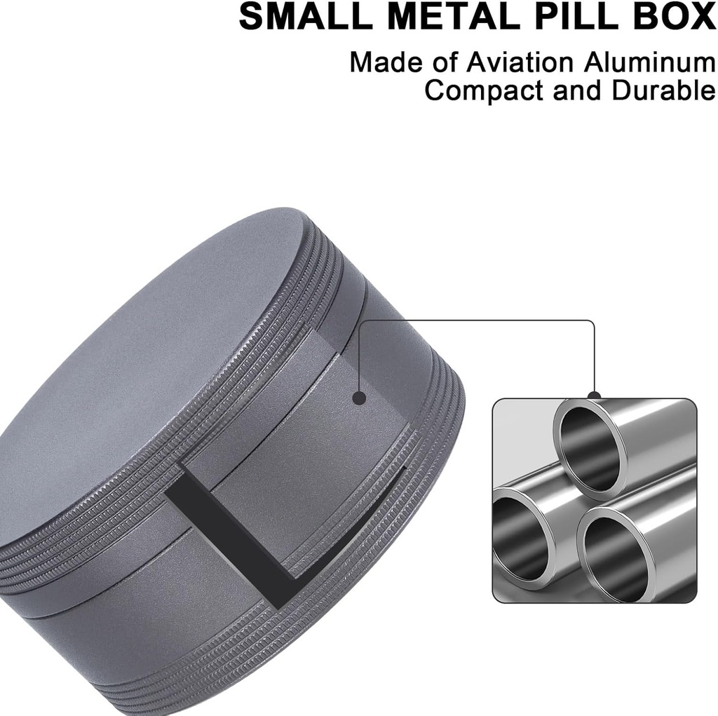 Daily Metal Pill Box Pill Case - Single Waterproof Travel Pill Container Round Aluminum Alloy Storage Medicine Organizer Multitool EDC Every Day for Vitamin, Fish Oil Gray Medium Size 6