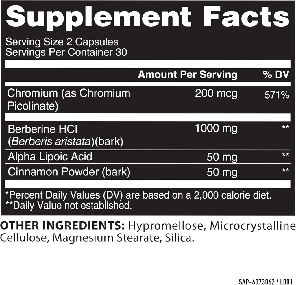 Healthy Delights Nature Fuel Berberine Capsules, Berberine Supplement, with Berberine HCl, Chromium Picolinate, Alpha Lipoic Acid, and Cinnamon Bark, 60 Count, 30 Servings 3