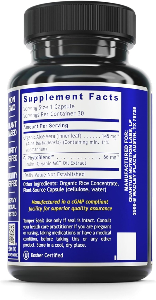 QNL Quantum Aloe Power - Organic Aloe Vera Capsules - Digestive Nutritional Supplement - Gut Health Supplement for Men & Women - Vegan Gut Supplement - 30 Plant-Source Capsules 3