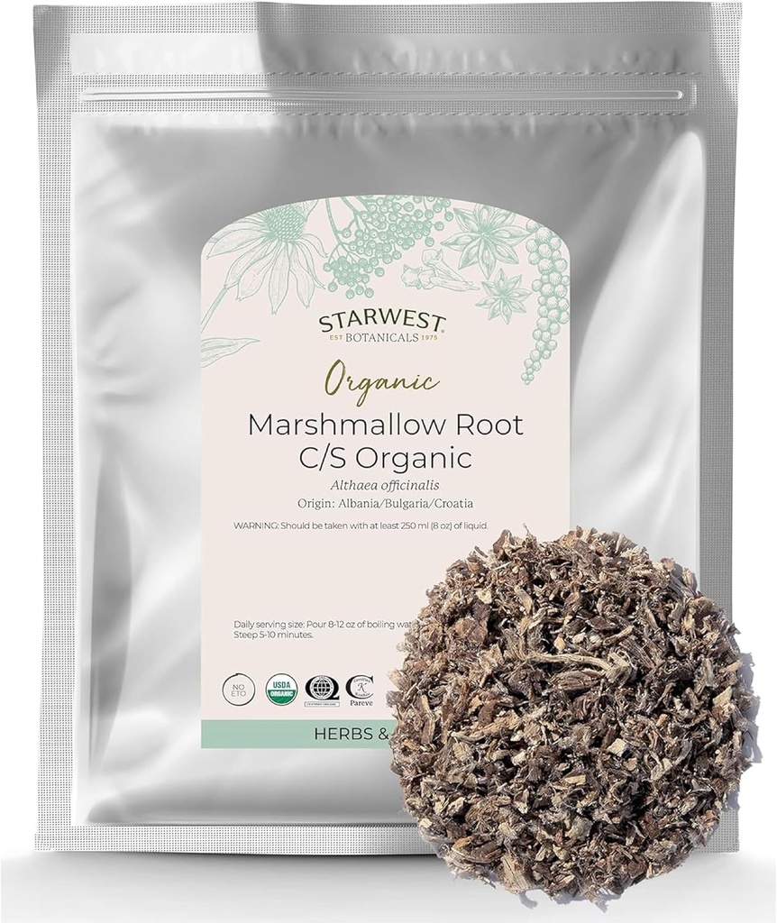 Starwest Botanicals Organic Marshmallow Root - Dried Herb for Tea, Loose Leaf Root Herb, Cut & Sifted, Certified Kosher, Non-GMO - Bulk 1 lb Bag 2