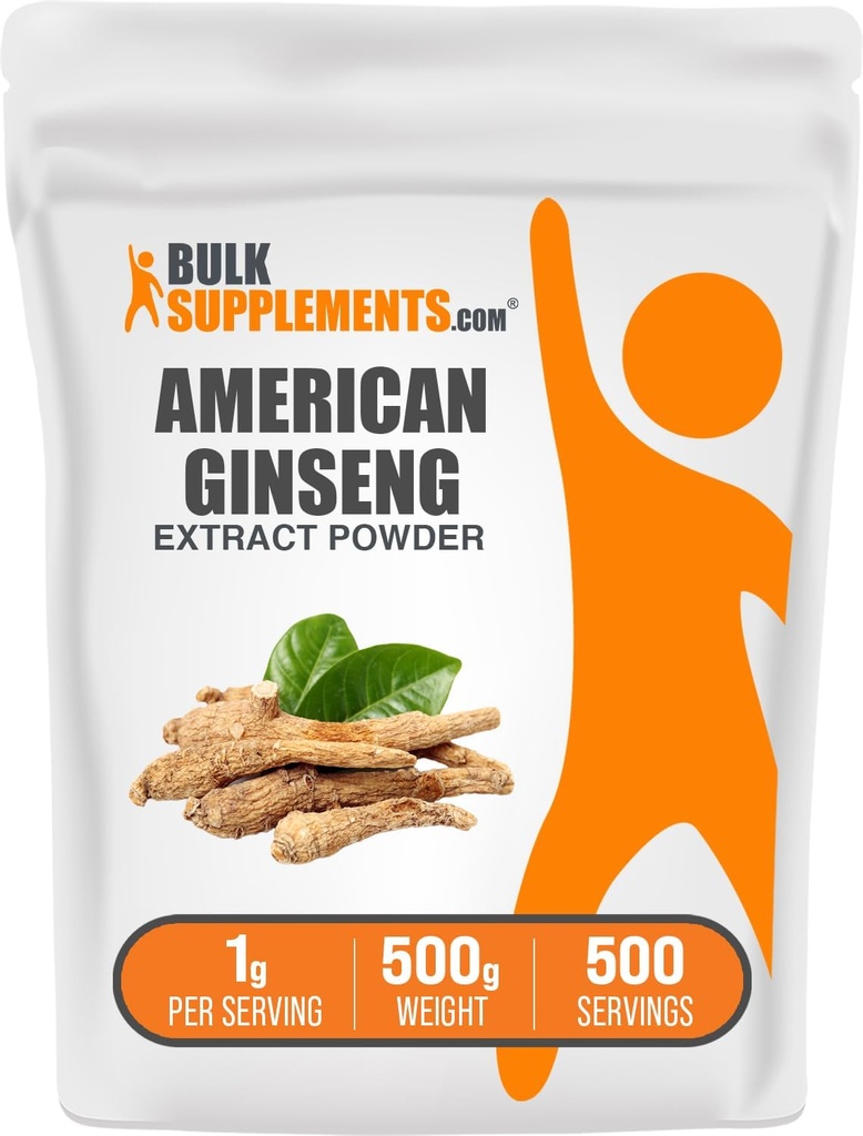 BulkSupplements.com American Ginseng Extract Powder - Ginseng Supplement, Herbal Supplements - Gluten Free, 1g per Serving, 500g (1.1 lbs) (Pack of 1) 2
