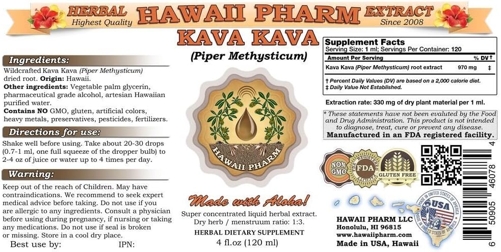 HawaiiPharm Kava Kava Liquid Extract, Kava Kava (Piper Methysticum) Tincture Supplement 4 oz 3
