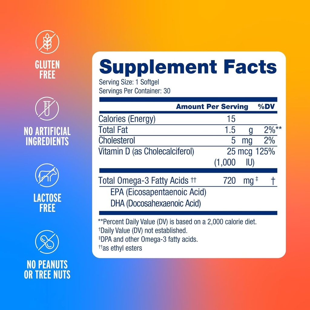 Oceanblue Omega-3 Supplement for Women | Burpless Fish Oil 720mg with Vitamin D3 | Small Pills Easy to Swallow Mini Softgels | Heart Immune Support Orange Flavor (60 Count Minicap) 3