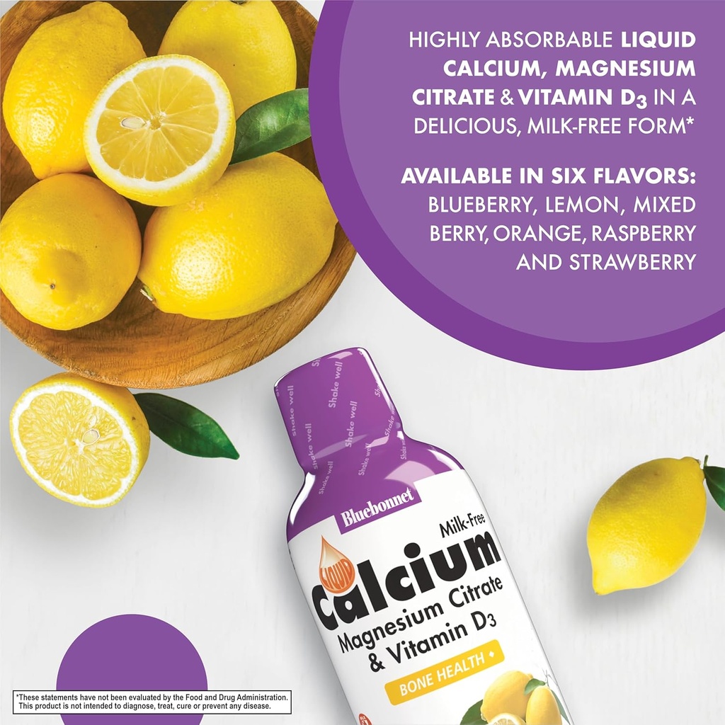 Bluebonnet Nutrition Liquid Calcium Citrate Magnesium Citrate, Vitamin D3, Bone Health, Gluten Free, Soy free, milk free, kosher, 32 Servings, Lemon Flavor, 16 Fl Oz (Pack of 1) 4