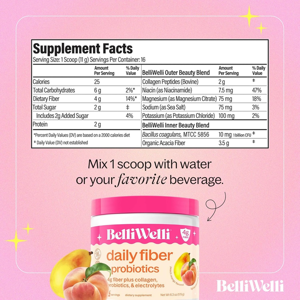 Daily Fiber Supplement Bundle with Collagen, Probiotics & Electrolytes - Peach Mango & Strawberry Lemonade Flavors - Supports Digestive Health, Debloating, Gut & Hormone Balance - 32 Servings Total 5