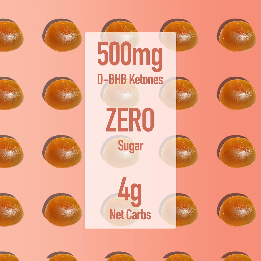 Real Ketones Keto BHB Gummies - Keto Gummies with BHB Exogenous Ketones for Enhanced Performance Energy Focus and Keto Diet Support - High Strength Sugar Free Keto Gummy - 30 Servings (Peach) 3