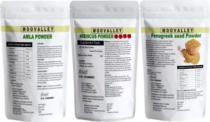 Combo organic Dried Amla, Hibiscus and Methi (Fenugreek) Powder (Each 100 Gram/3.5 Ounce) Hyllanthus Emblica Hibiscus Rosa-Sinensis Trigonella Foenum-Graecum 3