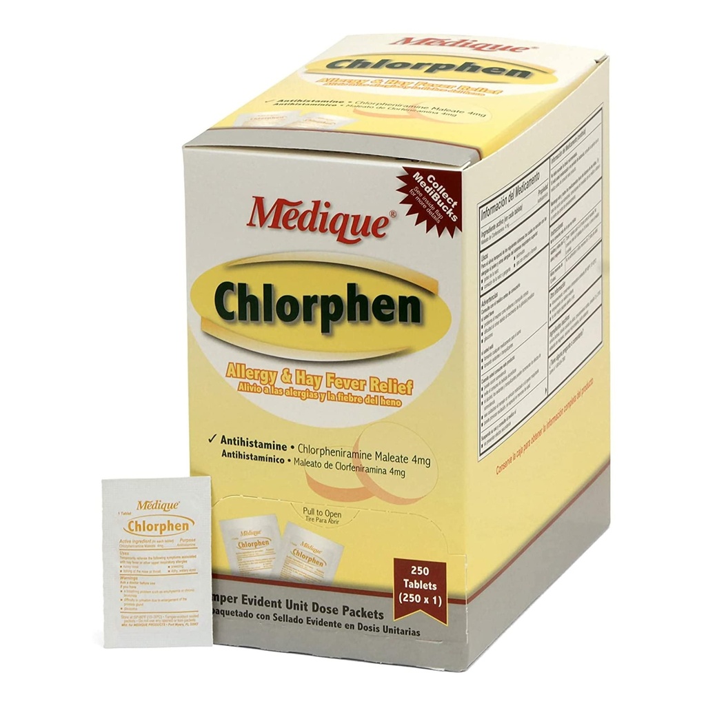 Medique Chlorphen Allergie Relief 4 mg Chlorfeniramine Maleate Tablet, 1 per doos