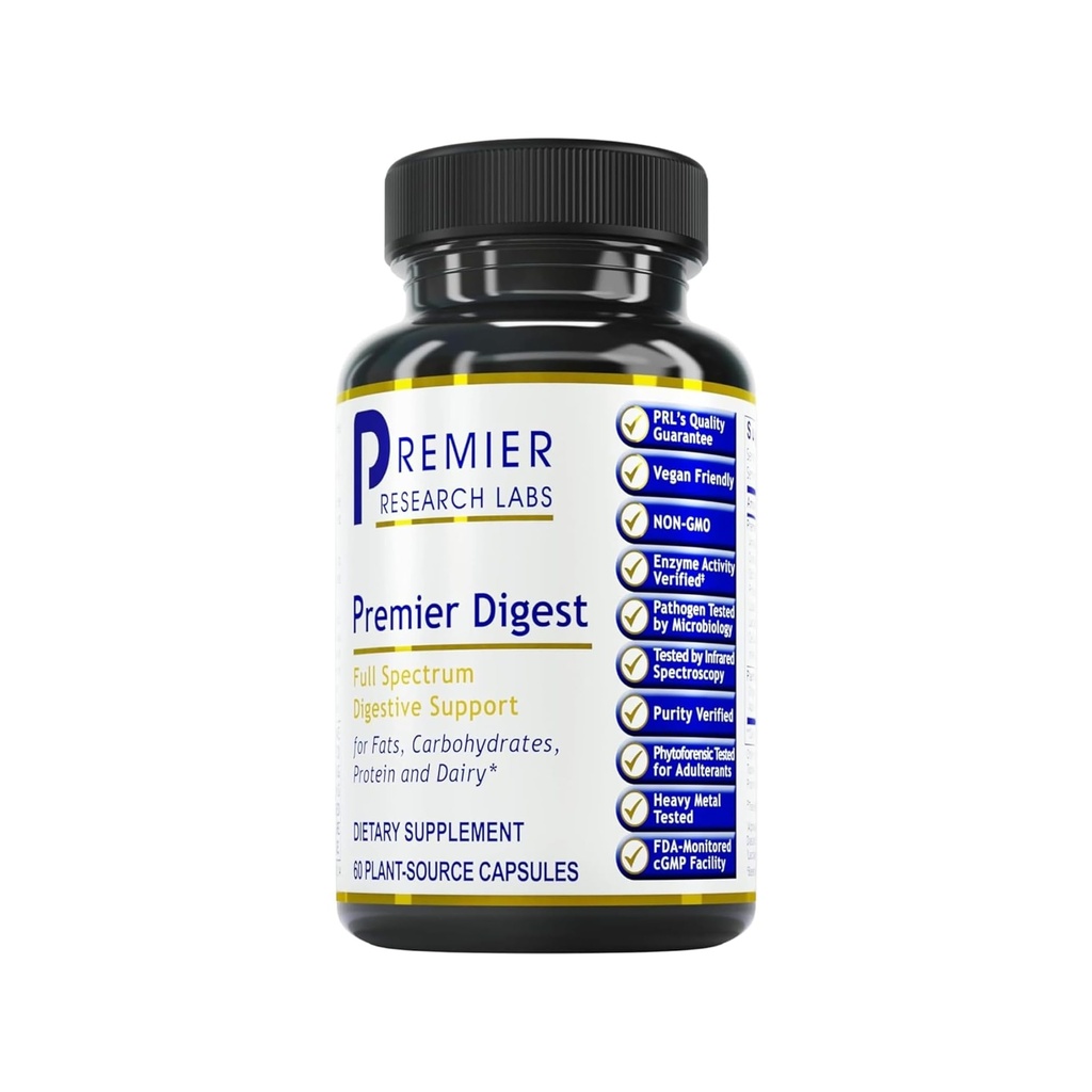 Premier Research Labs Actieve spijsverteringsenzymen met Probiotica en Prebiotica - bevordert volledige Spectrum Digestieve Ondersteuning - met Amylase, Protease & Lipase, 60 Plant-Sourced Capsules