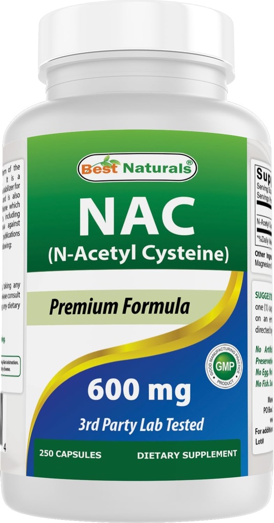 Best Naturals NAC - N Acetyl Cysteine 600 mg 250 Capsules - n Acetyl cysteine - Powerful antioxidant