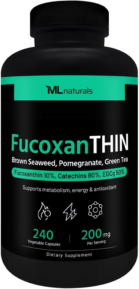 ML Naturals FucoxanTHIN 240 plantaardige capsules. Fucoxantine 10% 200 mg per portie, ondersteunt Metabolisme en antioxidant, NSF-gecertificeerd en cGMP-compliant