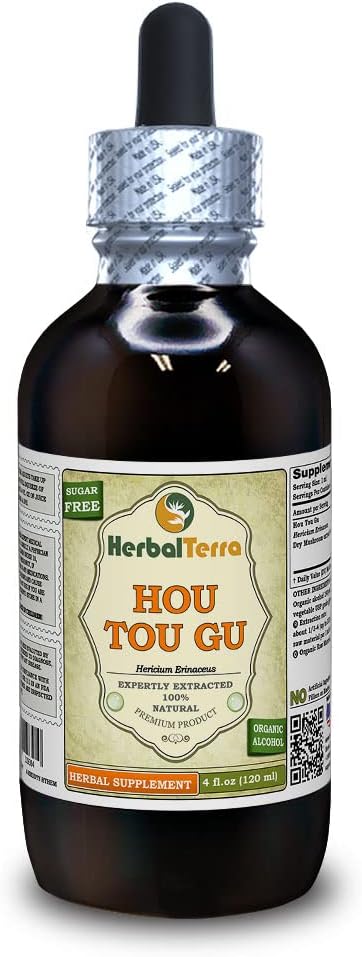HOU TOU Gu (Hericium Erinaceus) Tinctuur, gedroogd Paddestoel Liquid Extract (Grote Naam: HerbalTerra, Trots Made in USA) 4 fl.oz (120 ml)