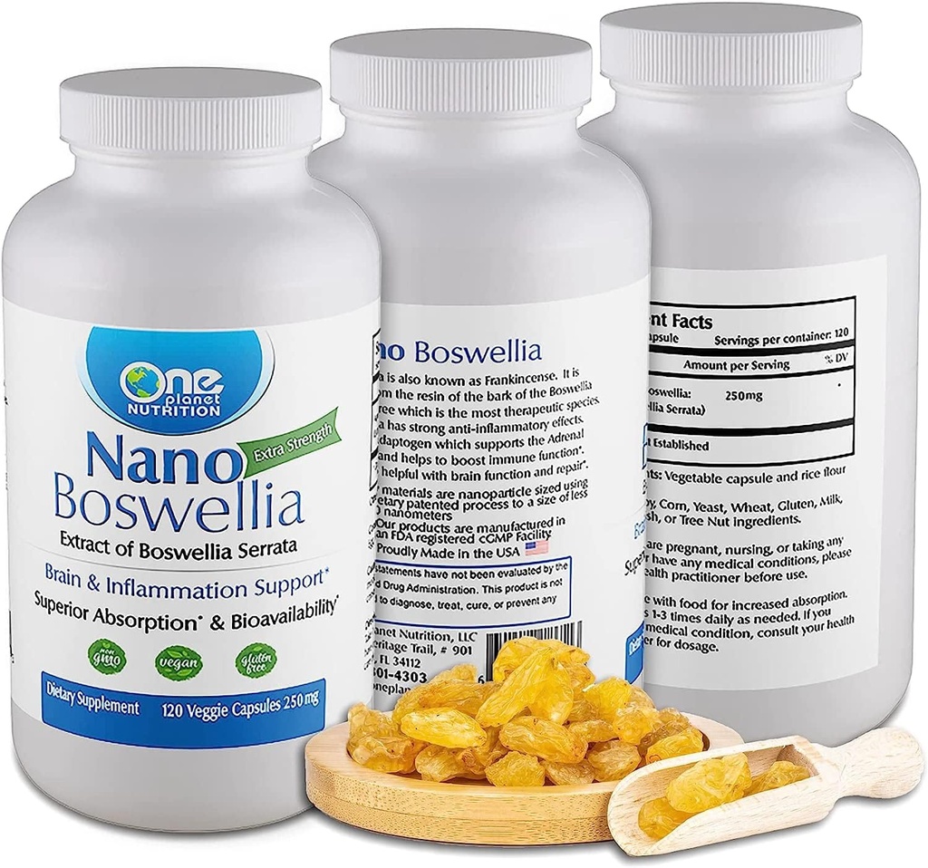 One Planet Nutrition Nano Boswellia 250 mg Veggie Capsules (120 porties), Boswellia serrata Resin, ondersteunt Cognitieve functie voor Brain Health, Non-GMO, Vegan, Glutenvrije