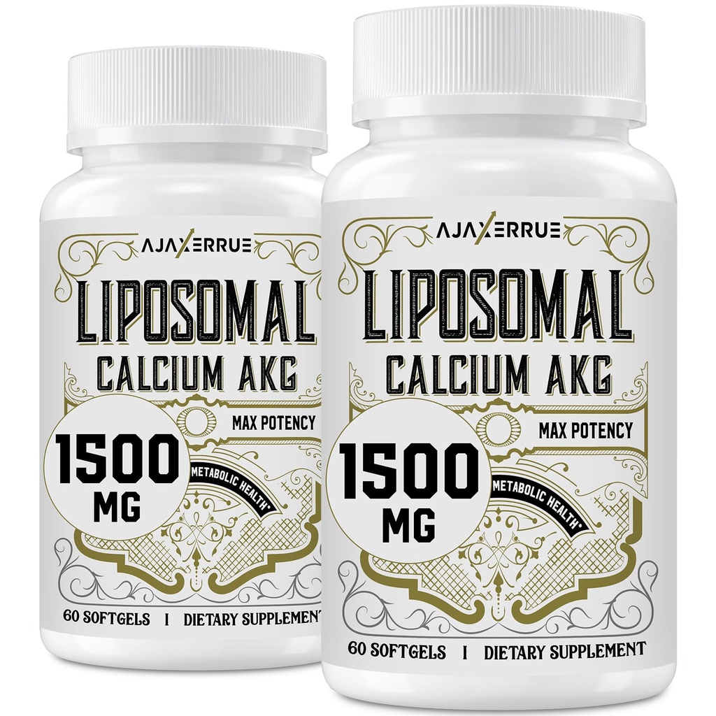 Liposomale Calcium AKG Supplement 1500 MG (Alpha-Ketoglutaarzuur), hoge absorptie, effectiever dan AAKG, Ca AKG voor levensduur, Leeftijdsverdediging, Cellulaire Energie, Metabole Functie, 120 Softgels