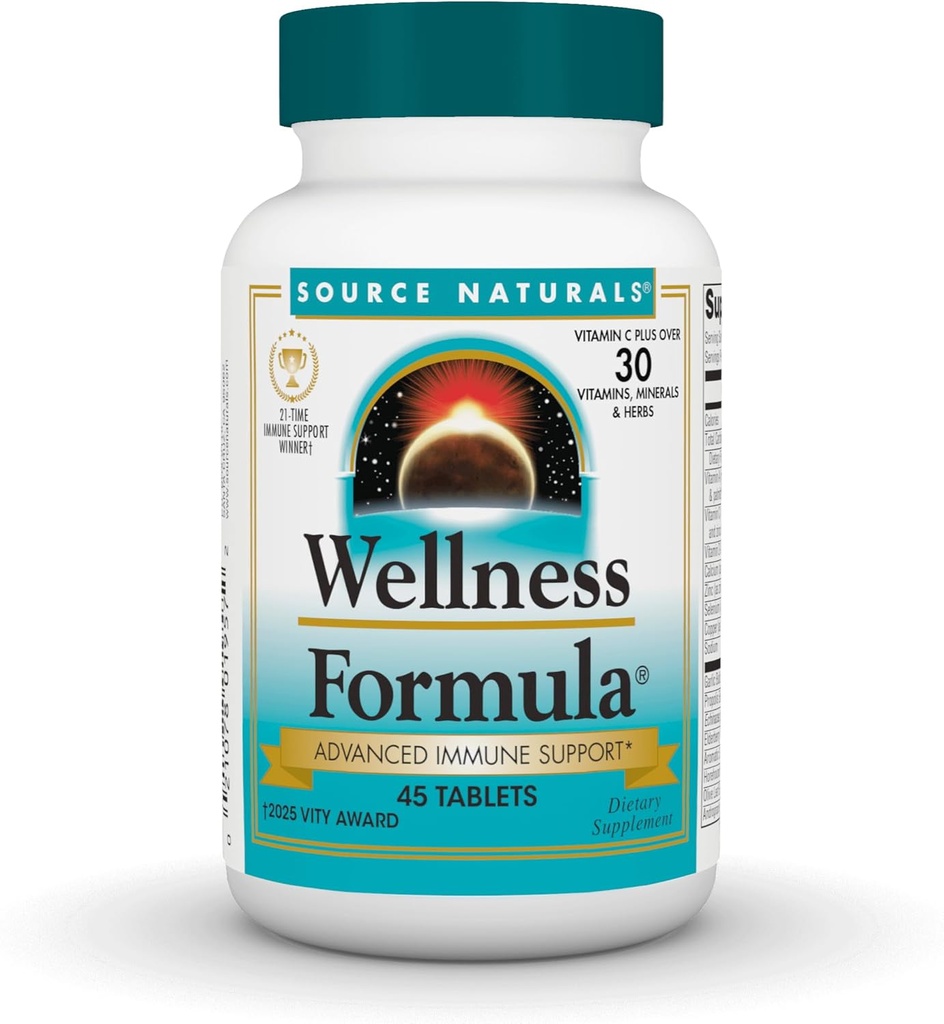 Bron Naturals Wellness Formula Bio-uitgelijnde vitamines - Immuunsysteem Ondersteuning Supplement & Immunity Booster* - 45 tabletten