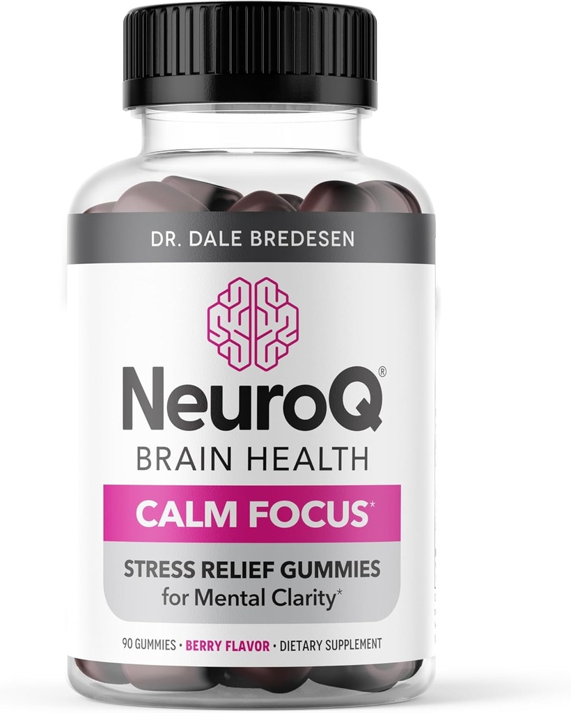 NeuroQ Calm Focus Gummies - Stress Relief Supplement - Ondersteunt de geestelijke functie en ontspanning - Sensoril Ashwagandha, Magnesium, GABA, L-Theanine, Andes Cacao & Kava Kava - 90 Gummies