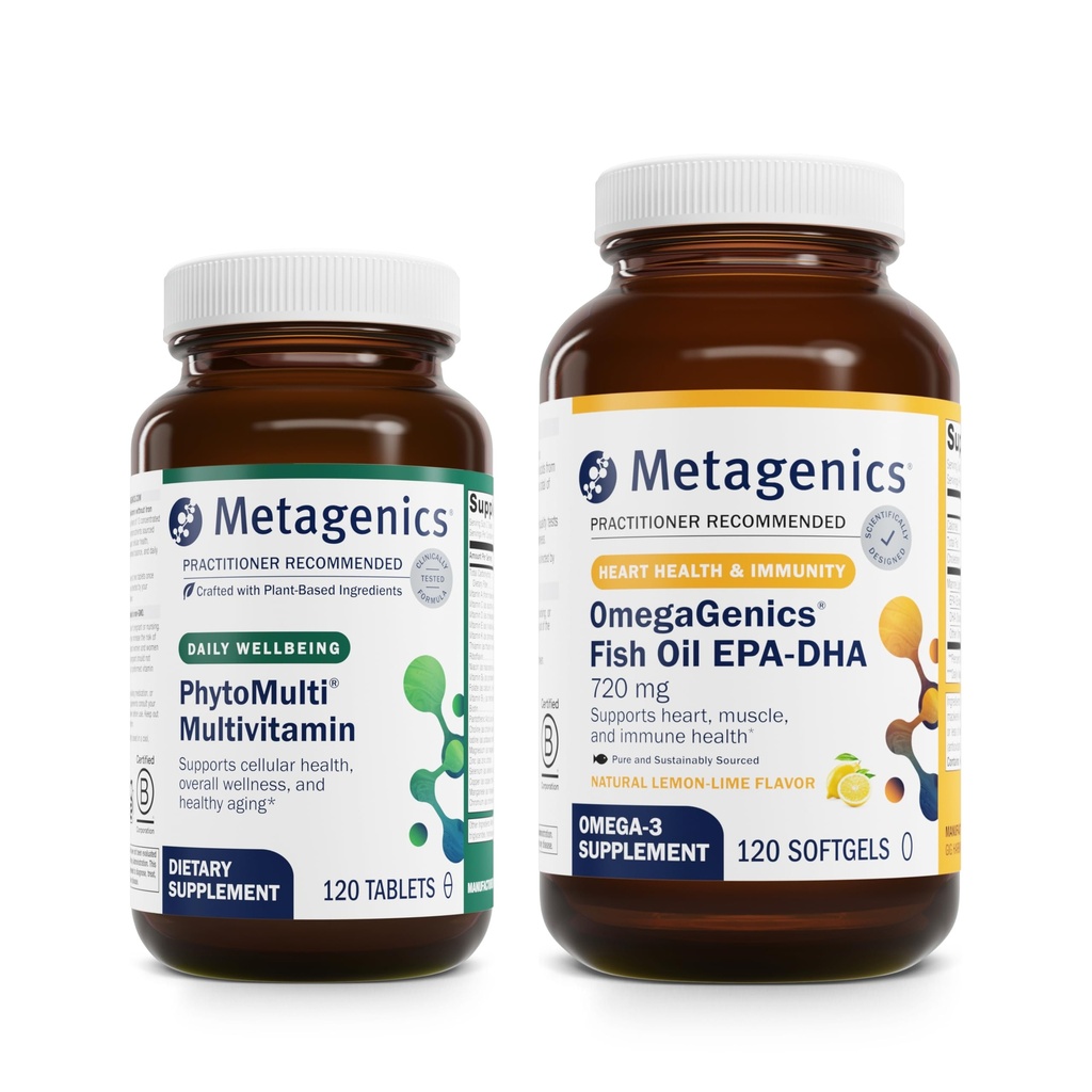 Metagenics Bundle - PhytoMulti Without Iron & OmegaGenics EPA-DHA 720-120 Tablets of PhytoMulti for General Health - 120 Softgels of EPA-DHA 720 for Heart, Musculoskeletal & Immuun System Health