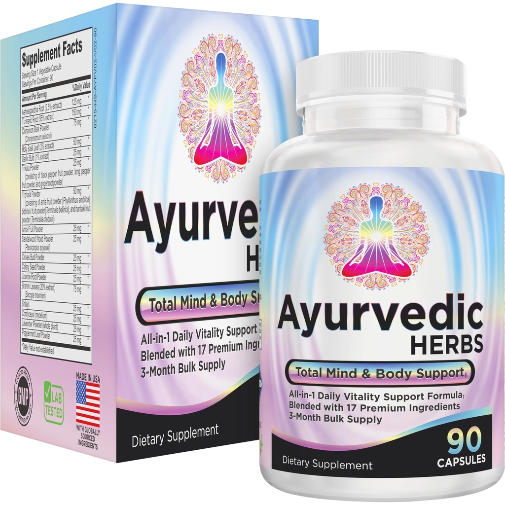 3-Month Ayurvedic Herbs Supplement 17-in-1 | Ayurveda Mind & Body Health Support | Men & Women | Ayurvedic Supplements | 90 Capsules