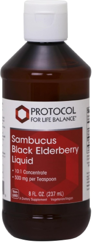 PROTOCOL VOOR DE LEVENDE BALANS Sambucus Black Elderberry Liquid - 500 mg Black Elderberry - for Wellness Support - with Naturally Occuring Compounds - Non-GMO, Kosher & Vegan - 8 fl oz