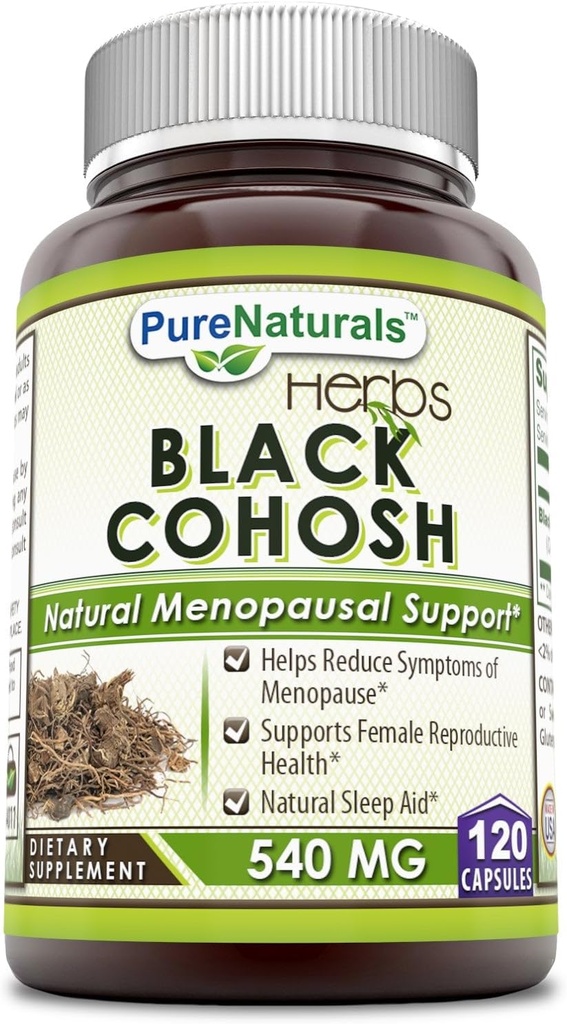 Pure Naturals Black Cohosh Menopauze Relief - Natuurlijke oplossingen voor Menopauze Ondersteuning - 540 Mg Supplement met Pure Root Extract 120 Capsules