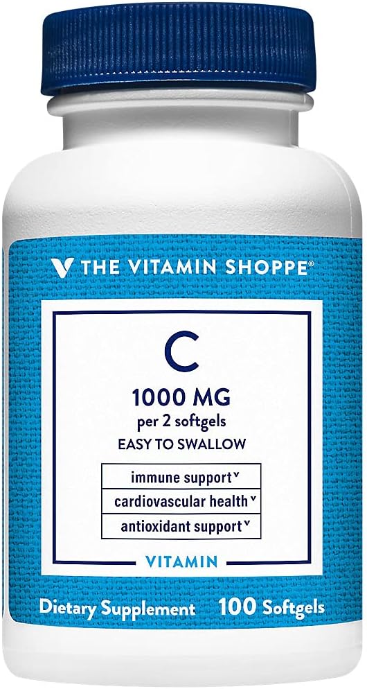 The Vitamin Shoppe Vitamin C 1,000MG, Easy to Swallow, Antioxidant That Supports Immune and Cardiovascular Health (100 Softgels)