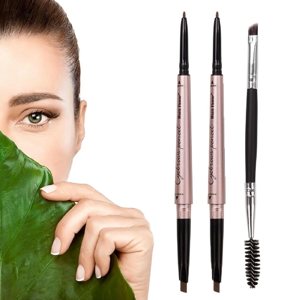 2 Pack Eyebrow Potlood, Waterproof Eyebrow Makeup met Dual Ends, Professional Brow Enhanced Kit met wenkbrauwborstel (Donker Bruin #1)