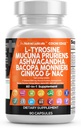 Clean Nutraceuticals L Tyrosine Mucuna Pruriens Bacopa Monnieri Ashwagandha Focus Supplement w/N-Acetyl Cysteine NAC 5-HTP Ginkgo Biloba Alpha GPC Vitamine C D B1 B12